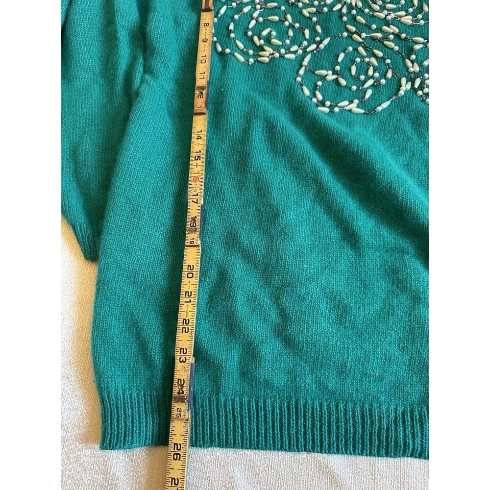 NEW Vtg Santoria Green Beaded Pearls Angora Beaded Sweater Sz Large SOFT - Picture 2 of 9